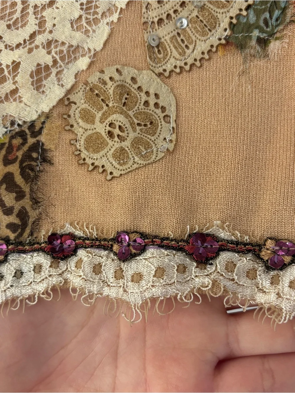 Vintage Alberto Makali Beige Lace Appliqué Camisole with Beading and Sequins - Picture 4 of 8